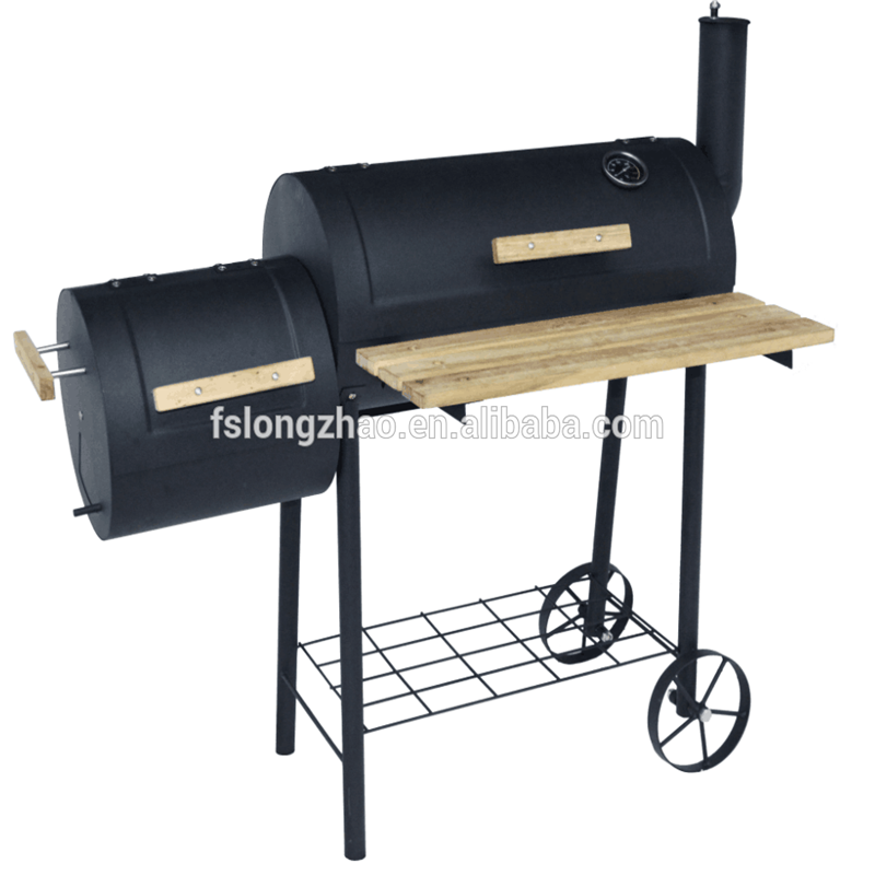 BBQ ardchaighdeáin dhá / dúbailte / cúpla bairille le smoker simléir agus tábla adhmaid