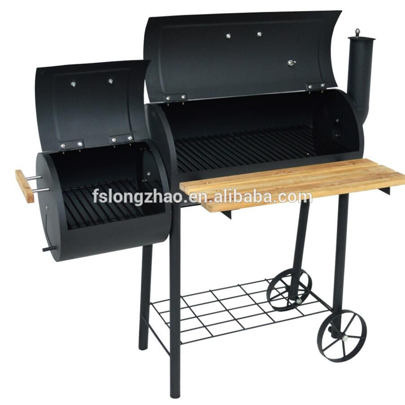 BBQ ardchaighdeáin dhá / dúbailte / cúpla bairille le smoker simléir agus tábla adhmaid