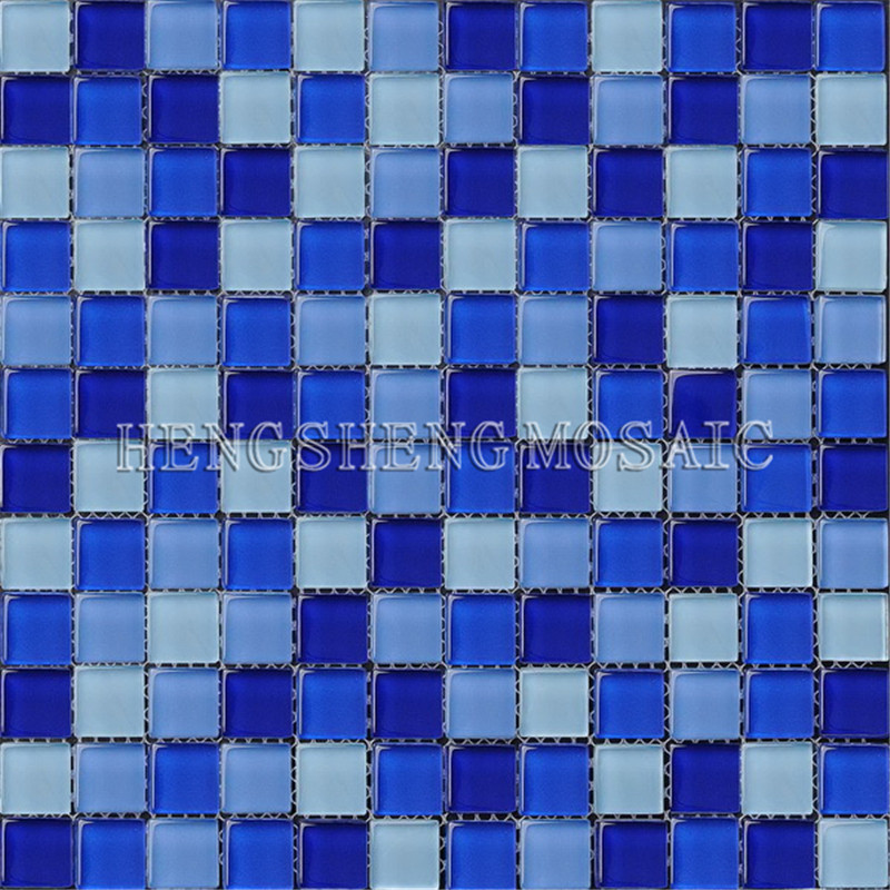 Tíleanna Mósáice Mosaic Gloine Neamh-Slip Cearnóg do Linn Snámha Cheap Tíleanna Mósáice Gorm