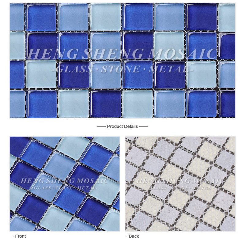 Tíleanna Mósáice Mosaic Gloine Neamh-Slip Cearnóg do Linn Snámha Cheap Tíleanna Mósáice Gorm