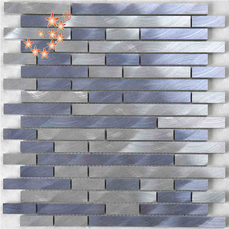 Dath Measctha Silver Corcra Stráice Miotal Alúmanaim Mosaic Wall Tíleanna Cistine Splashback