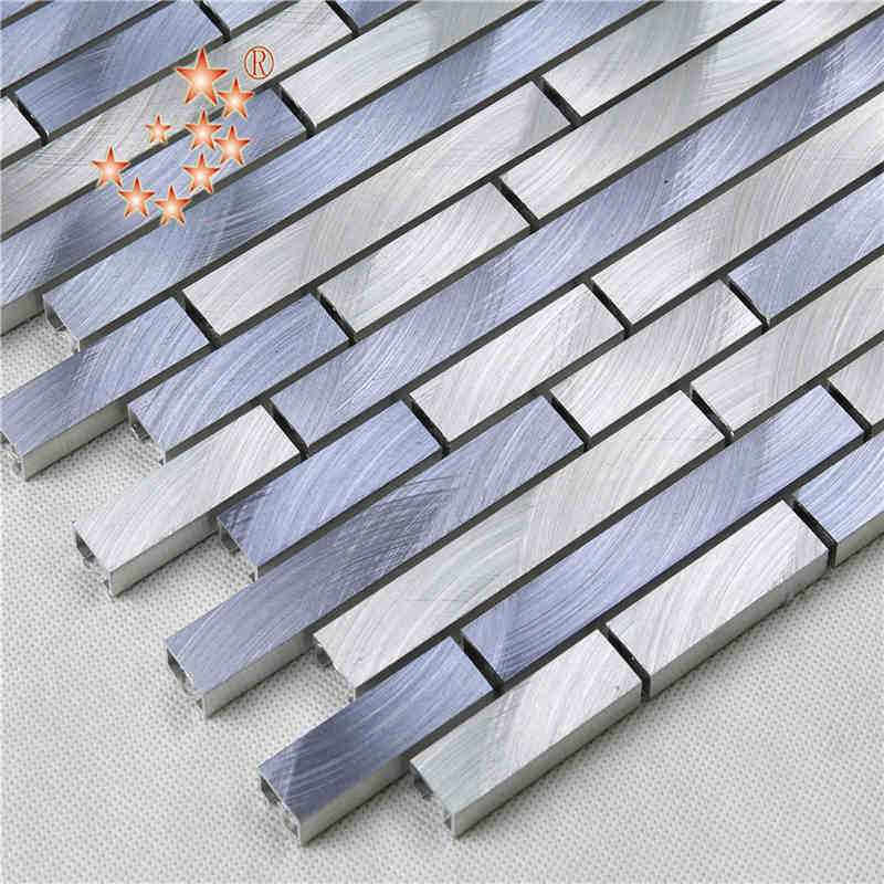 Dath Measctha Silver Corcra Stráice Miotal Alúmanaim Mosaic Wall Tíleanna Cistine Splashback