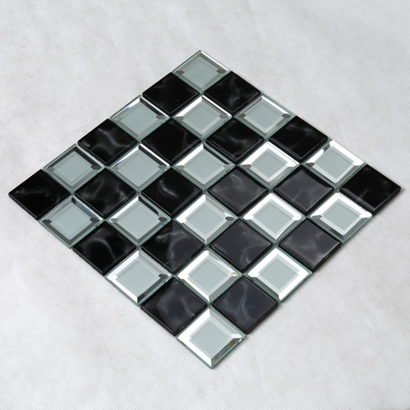 Seomra Folctha Cistine Dubh Agus Bán Beveled Imeall Scáthán Gloine Ficheall Tíl Mosaic Wall