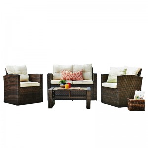 Socraigh Comhéadain Chaoladóireachta Alúmanaim Ratán 4pcs le Cushions Frithsheasmhach Aimsir Patio agus Tablet Gloine Tempered Brown Dark Brown)