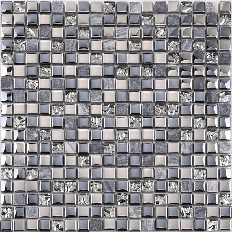 Dearadh Ardchaighdeáin is Deireanaí Crystal Glass Mosaic Mix Miotal Cloch Le haghaidh Backsplash Cistine Tíl Wall Wall Snasta Dubh Snasta