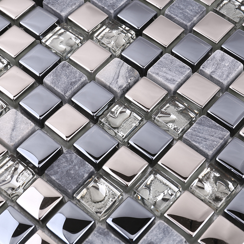 Dearadh Ardchaighdeáin is Deireanaí Crystal Glass Mosaic Mix Miotal Cloch Le haghaidh Backsplash Cistine Tíl Wall Wall Snasta Dubh Snasta