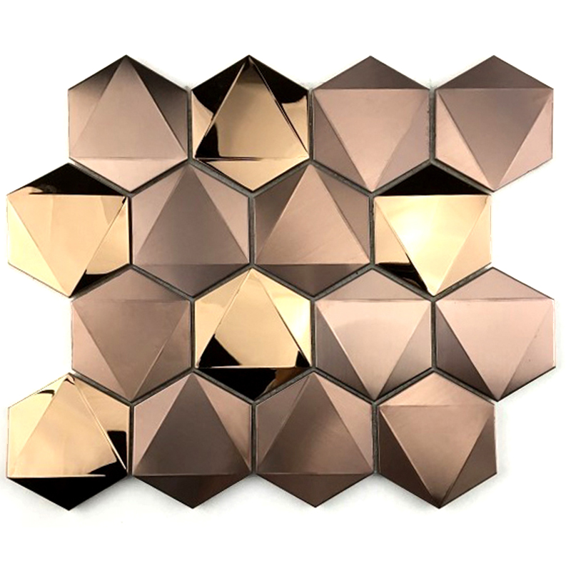 Rose Gold 3D Heicseagán 304/316 Tíleanna Cruach dhosmálta Mósáic le haghaidh Maisiú Ballaí
