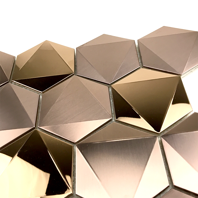 Rose Gold 3D Heicseagán 304/316 Tíleanna Cruach dhosmálta Mósáic le haghaidh Maisiú Ballaí