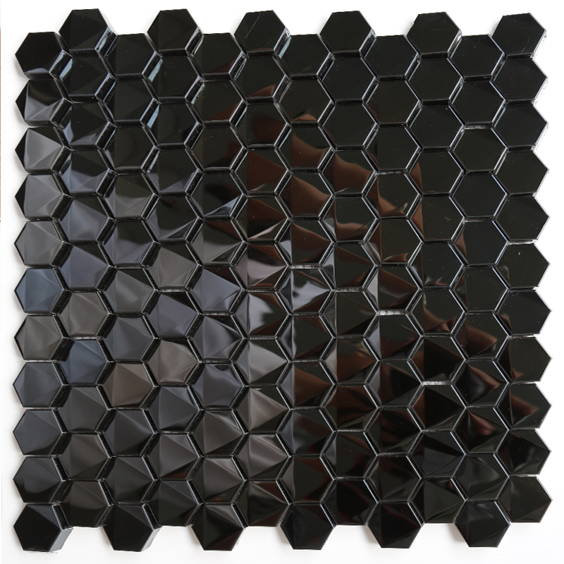 Cistine Seomra Folctha Dubh Heicseagánach Blacsplash Tíleanna Mosaic Cruach dhosmálta