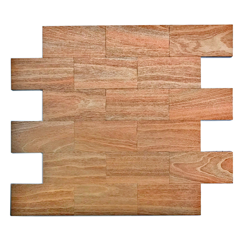 Meascán Faisin 3D Wood Subway Meascán Mosaico Alúmanaim Peel Agus Cuir Tíleanna Backsplash Bata