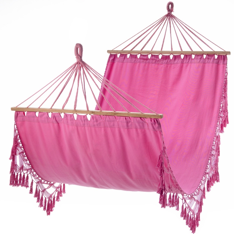 Hammock Macrame Fabraic Inmheánach um Úsáid Allamuigh 100% Císte Inbhuanaithe Lámhdhéanta Hammock le Barra adhmaid