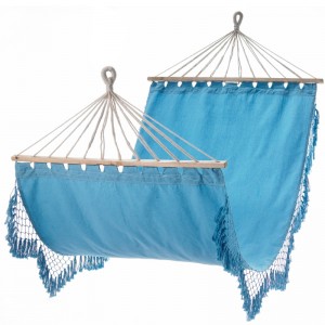 Hammock Macrame Fabraic Inmheánach um Úsáid Allamuigh 100% Císte Inbhuanaithe Lámhdhéanta Hammock le Barra adhmaid