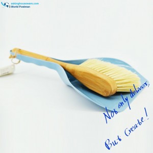 Scuab Dustpan Akbrand Bamboo láimhsiú i Sky Blue Color