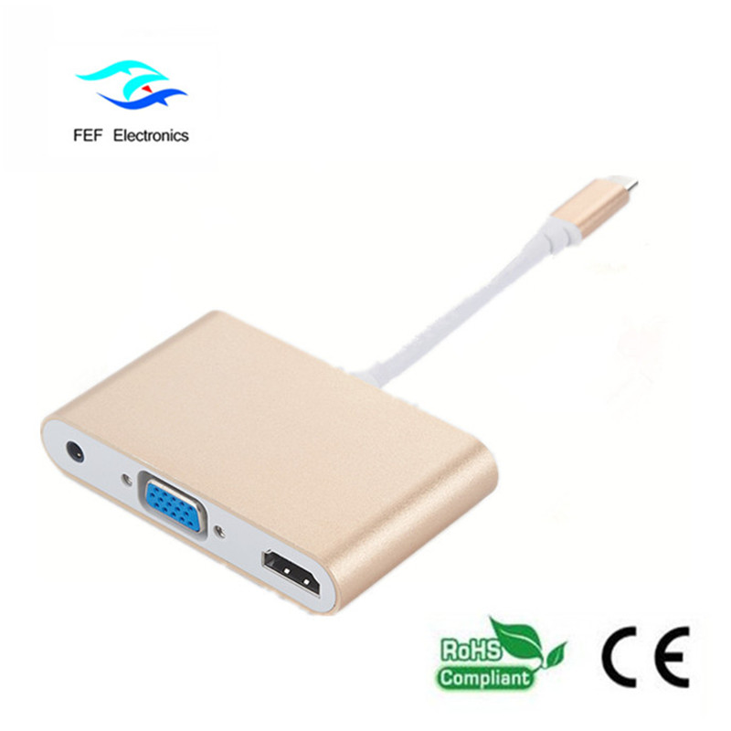 cineál c de thaispeáin / USB 3.1 c go HDMI + VGA baineann + fuaime Cód: FEF-DPIC-016