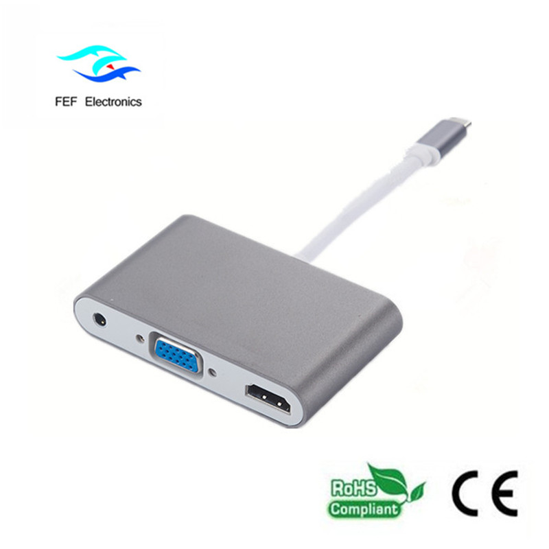 cineál c de thaispeáin / USB 3.1 c go HDMI + VGA baineann + fuaime Cód: FEF-DPIC-016