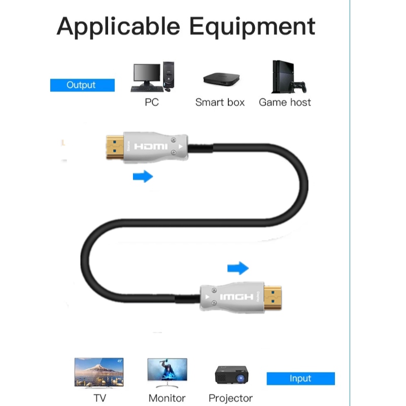 Cábla HDMI Fiber Optúil, HDMI 2.0 AM go AM, 4K @ 60HZ, 18Gps, RGB4: 4: 4 ARC 3D