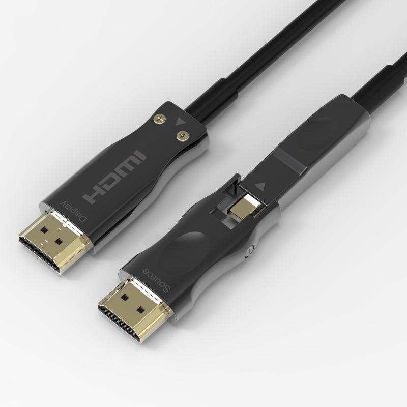 Tacaíocht Cábla Fiber snáthoptaice inscortha 4K 60Hz 18Gbps ardluais, le dé-il-HDMI HD agus nascóirí caighdeánacha HDMI