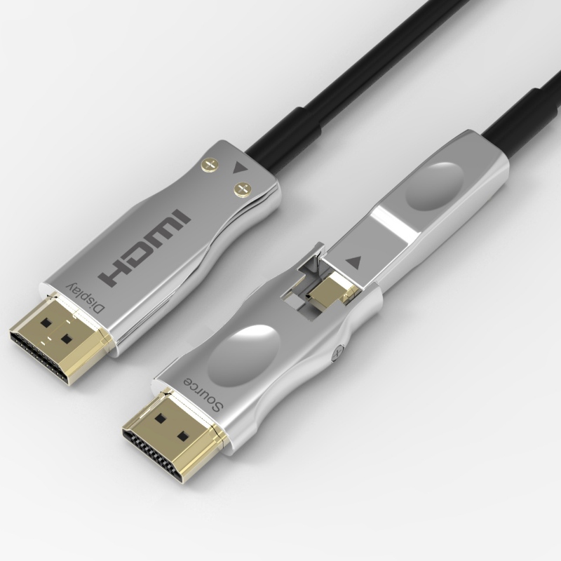 Tacaíocht Cábla Fiber snáthoptaice inscortha 4K 60Hz 18Gbps ardluais, le dé-il-HDMI HD agus nascóirí caighdeánacha HDMI