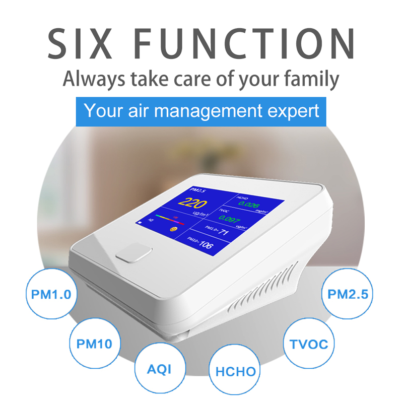 Dienmern DM103 Brathadóir ar chaighdeán an aeir Do PM2.5 + HCHO + TVOC + AQI + PM1.0 + PM10