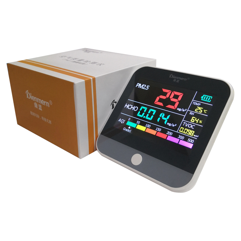 Dienmern Braiteoir Cliste Cáilíochta Aeir Monatóir gáis DM306 le braiteoir léasair Ard-íogaireacht PM2.5 HCHO TVOC TEMP HUM