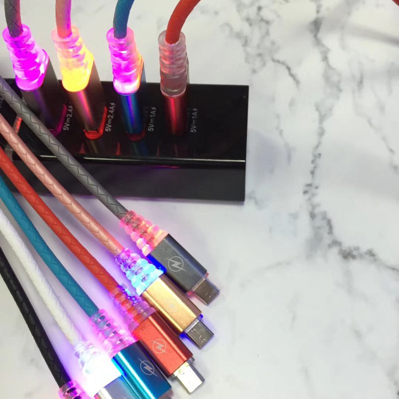 le LED Fast muirir Babhta USB cábla do micrea USB, Cineál C, muirearú lightning iPhone agus info
