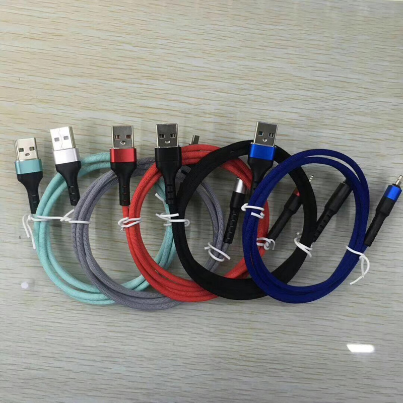 Muirearú Fast Tithíochta Alúmanam Babhta Braided Flex lúbadh USB cábla sonraí le haghaidh micrea USB, Cineál C, muirear lightning iPhone agus info