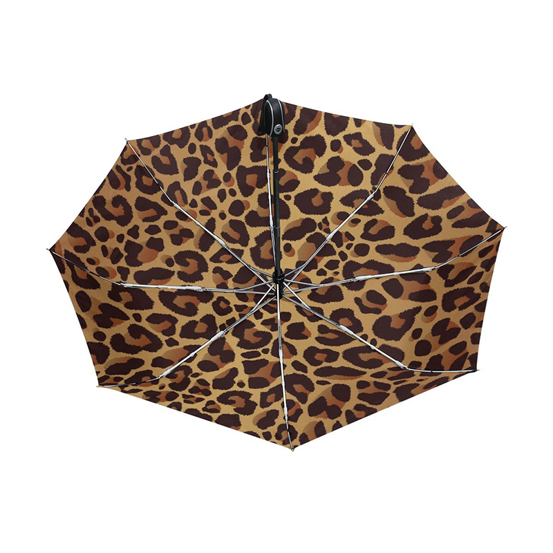 Leopard priontáil 2 alt fiberglass uathoibríoch uathoibríoch windproof oscailte agus 3 scáth foldable dhúnadh