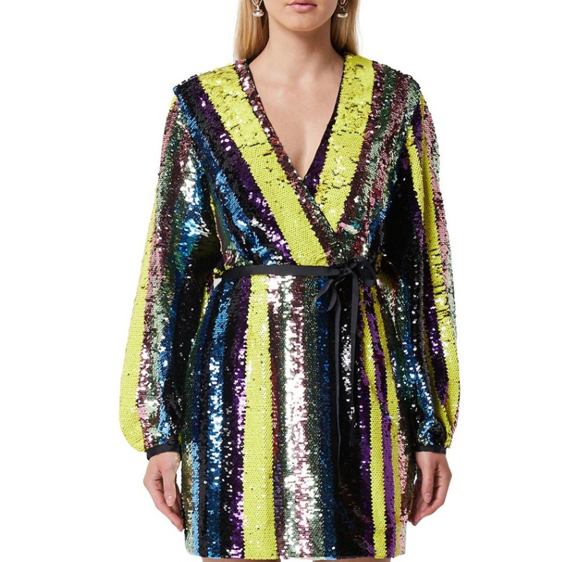 An táirge nua do gúna mion-sheicheamhach sequin V neckline