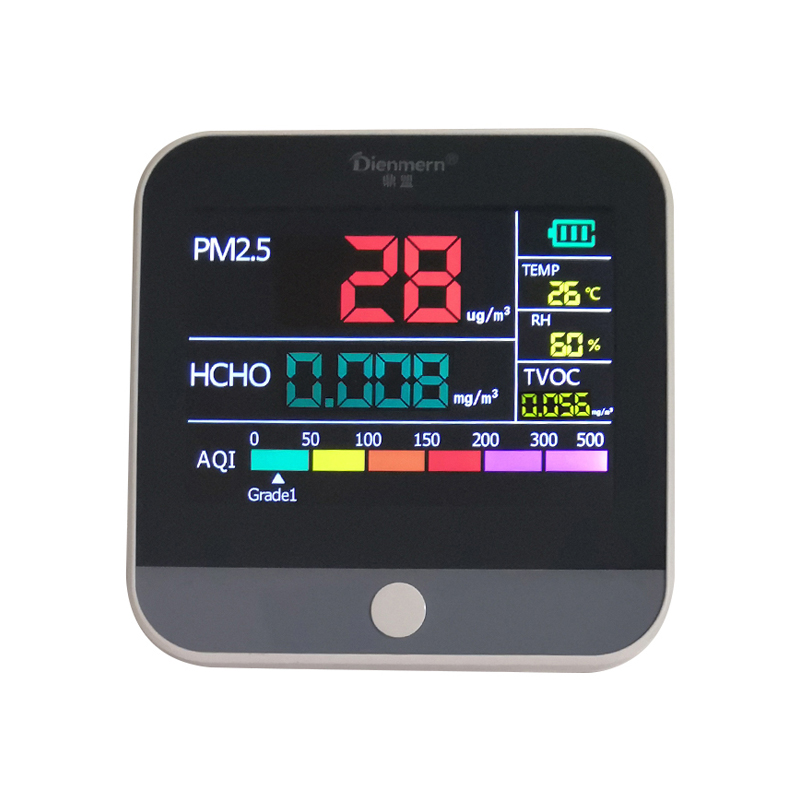 Tástálaí Formaldehyd Air Quality Tester PM2.5 Laser Inaistrithe TVOC AQI Brathadóir Cliste Monatóireacht Do Theocht Car na hOifige Baile Bogthaise