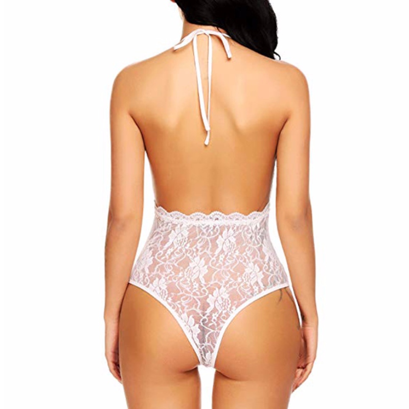 Lása Floral See-trí Lása Íseal-Ghearrtha Bodysuit Teddies Sleepwear Lingerie N18931
