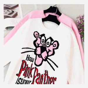 2019 Dearadh Geansaí is Déanaí Pink Panther Jacquard Ladies Knit Gúna Geansaí