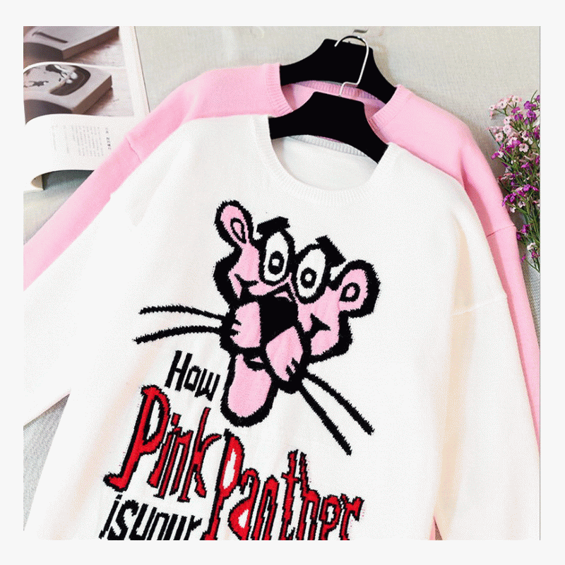 2019 Dearadh Geansaí is Déanaí Pink Panther Jacquard Ladies Knit Gúna Geansaí