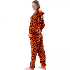 Mná Microfiber lomra Tíogair cochall Onesie Pajama Suit