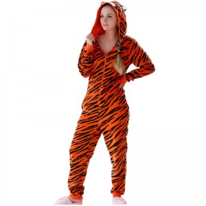 Mná Microfiber lomra Tíogair cochall Onesie Pajama Suit