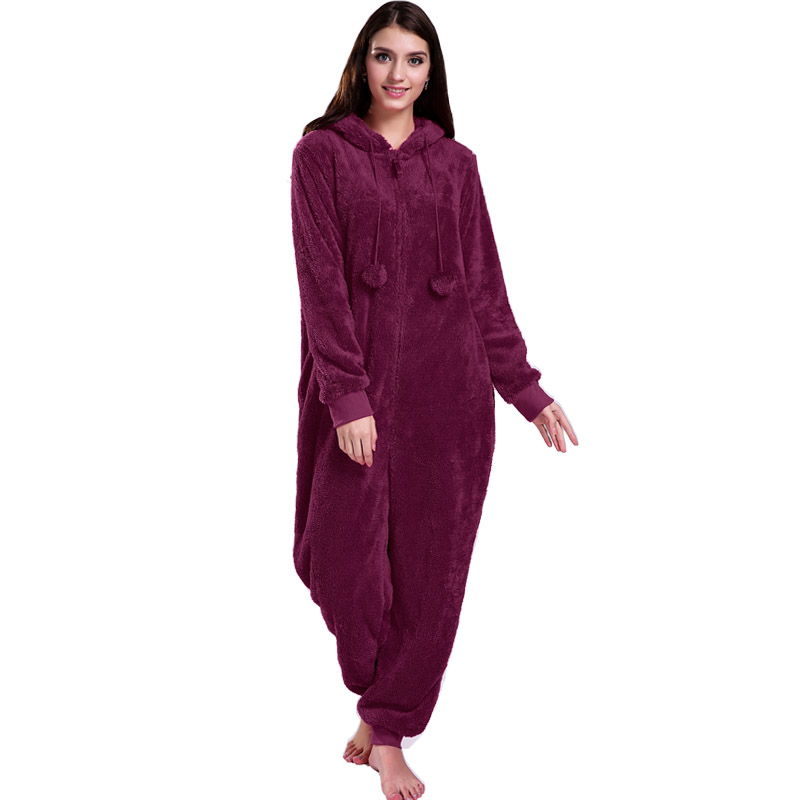 Mná Dearg Onesie Pajamas Hooded Le Ainmhithe cluasa
