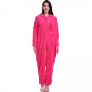 Mná Hot Pink Onesie Pajamas cochall le Ainmhithe cluasa
