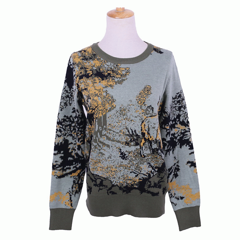 Saincheaptha OEM ODM 100% Olann Arm Glas Jacquard Pullover geansaí na mBan