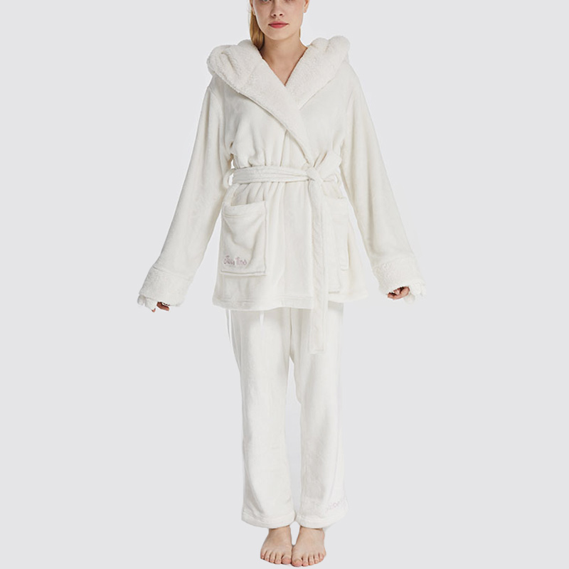 Mná Flannel Lomra Ainmhithe Bróidnéireacht Hooded Bear Pajamas Socraigh