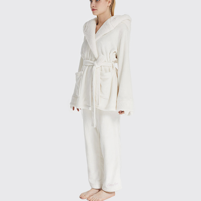 Mná Flannel Lomra Ainmhithe Bróidnéireacht Hooded Bear Pajamas Socraigh