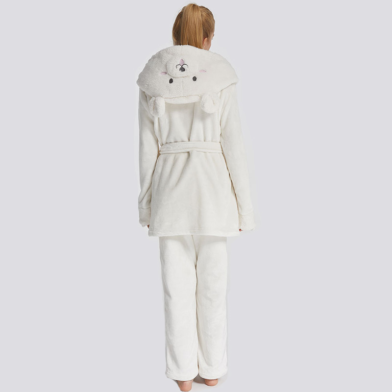 Mná Flannel Lomra Ainmhithe Bróidnéireacht Hooded Bear Pajamas Socraigh