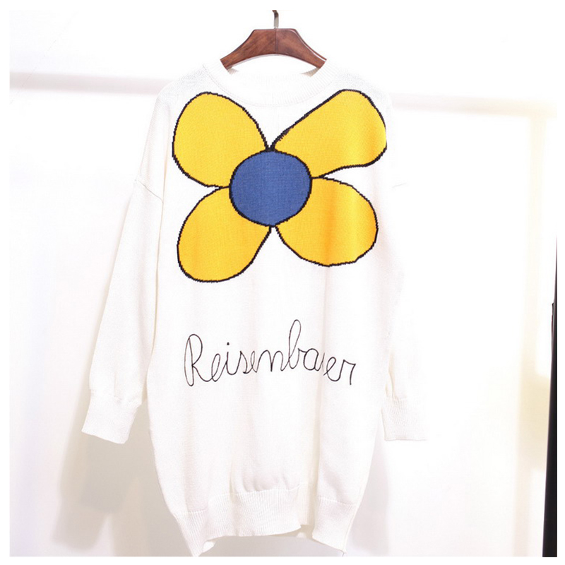 Méid Meiriceánach / Eorpach Daisy Flower Gúna Geansaí Plotaire na mBan Jacquard