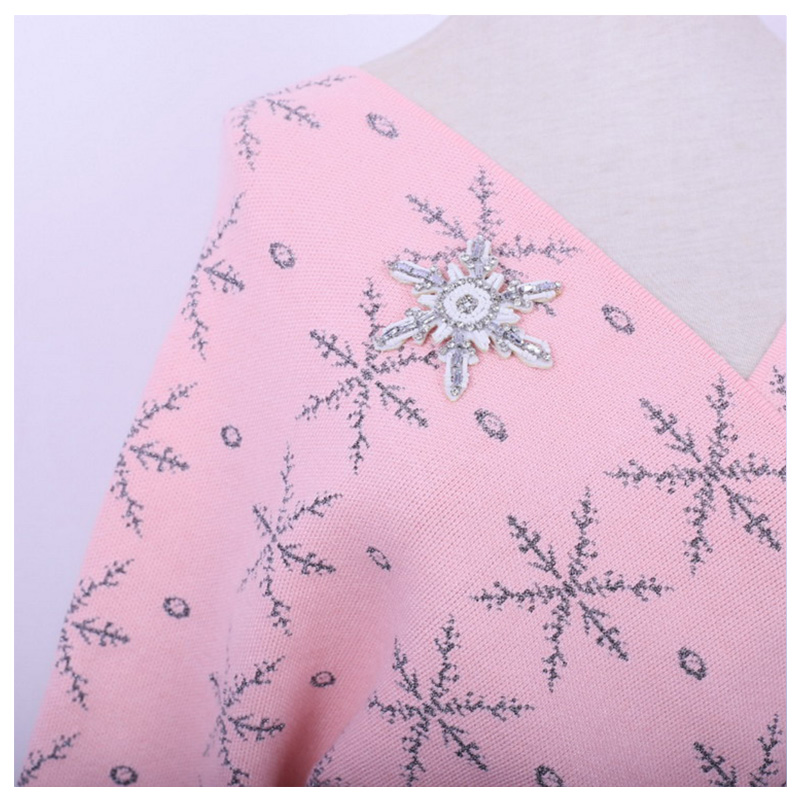 2018 Snowflake Te Rhinestone Appliques Na mBan Slash Cardigan Cniotáilte Gúna