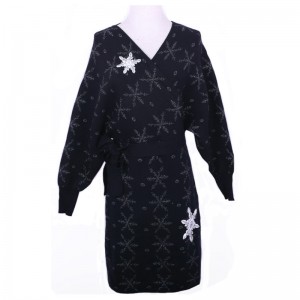 2018 Snowflake Te Rhinestone Appliques Na mBan Slash Cardigan Cniotáilte Gúna