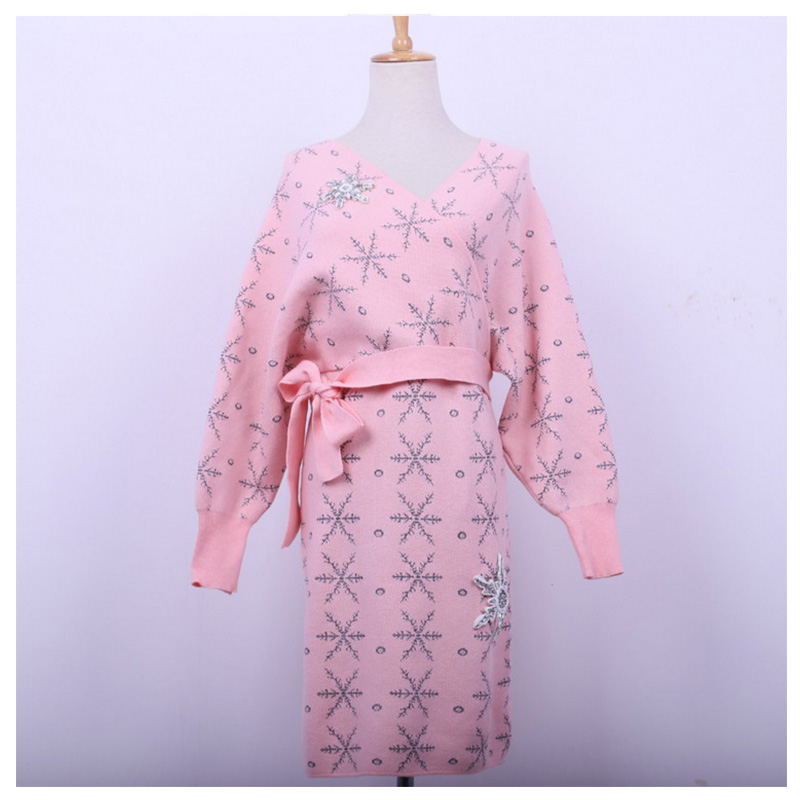 2018 Snowflake Te Rhinestone Appliques Na mBan Slash Cardigan Cniotáilte Gúna