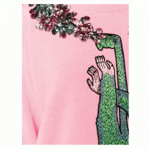 Appliques Feirbthe Greannmhar Moncaí na mBan Geansaithe Maisithe Clogóg Muineál Crew