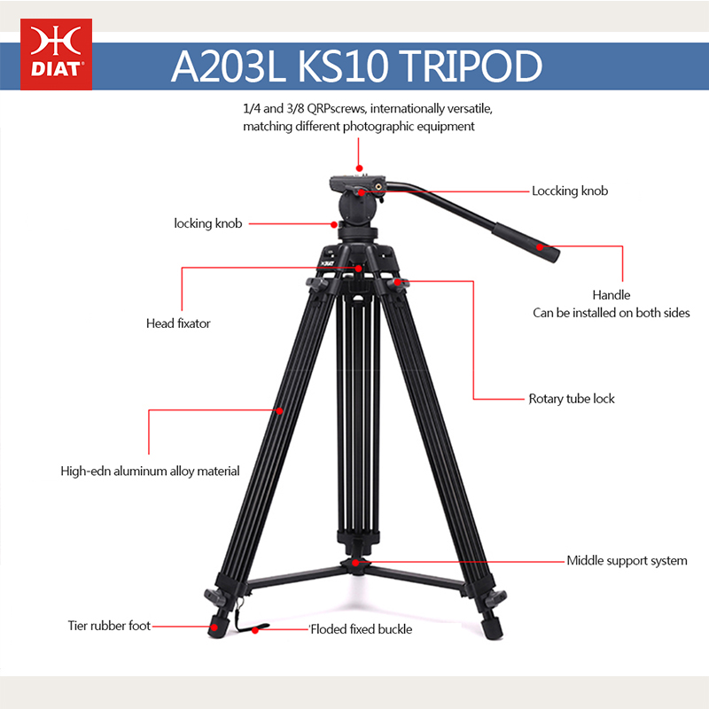 Diat A203L KS-10 Alúmanam cóimhiotal Video tacaíocht threochluach 1.8 méadar ar airde 3 chuid