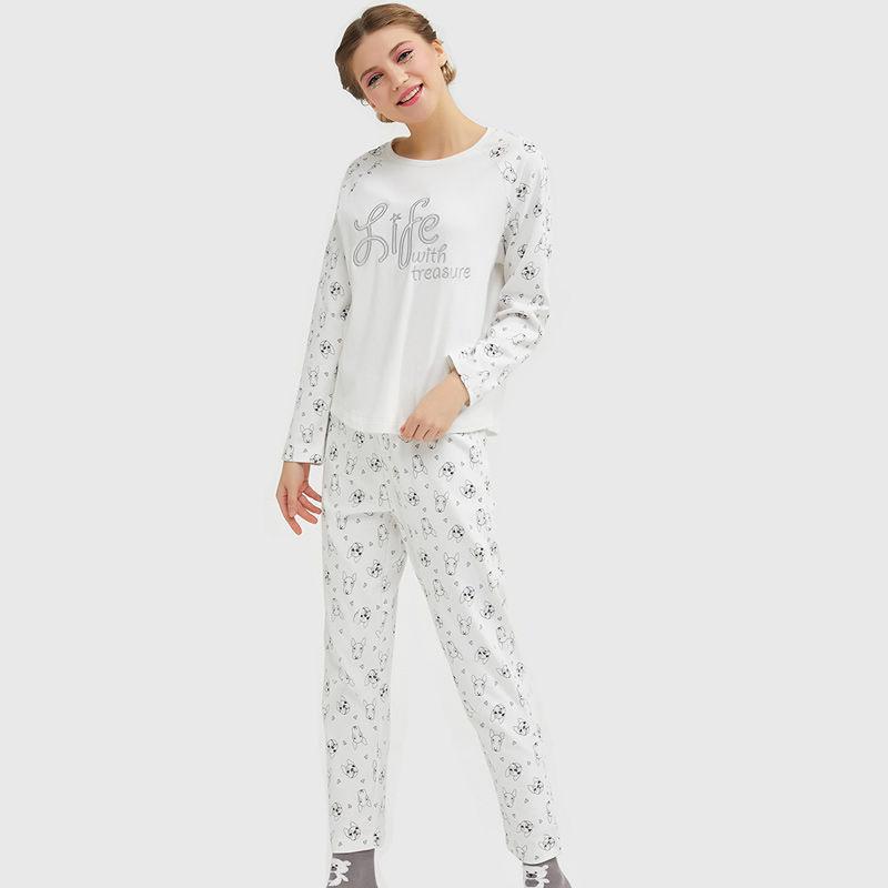 Socraigh Bróidnéireacht Clóbhuailte Aonair Jersey Set Pajamas