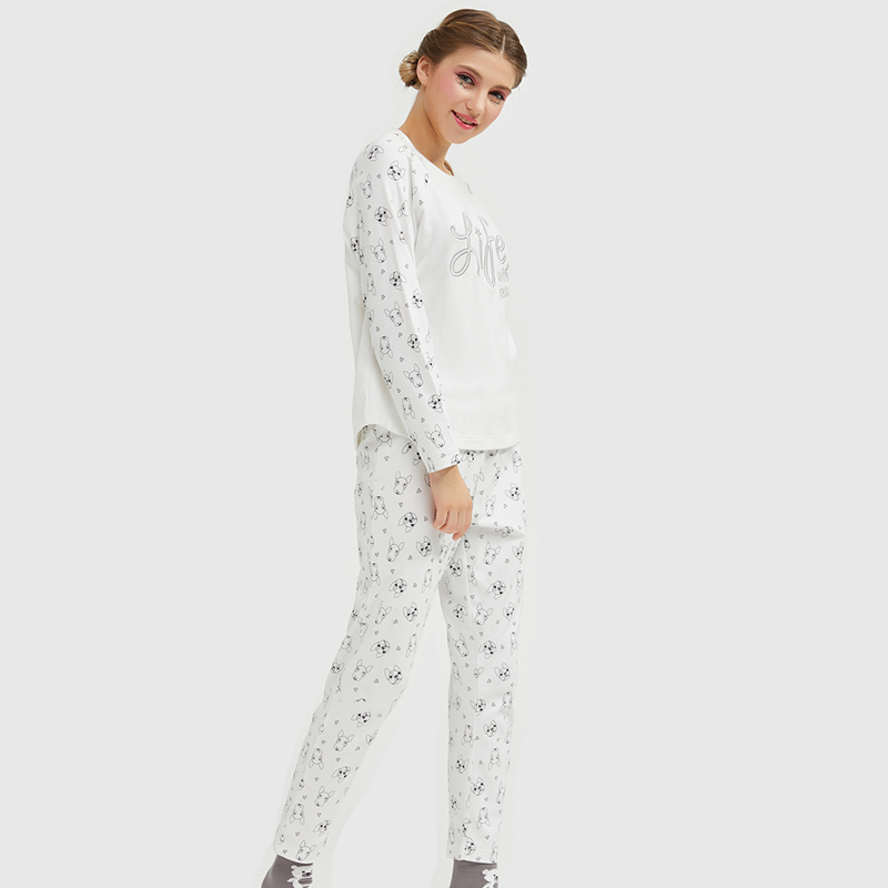Socraigh Bróidnéireacht Clóbhuailte Aonair Jersey Set Pajamas
