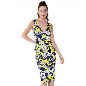 Samhraidh na mBan poileistear Lasmuigh de Ghualainn Gúna Gheobhaidh dream Vintage Pictiúir Pictiúir Priontáil Floral Páirtí Gúna ngéibheann