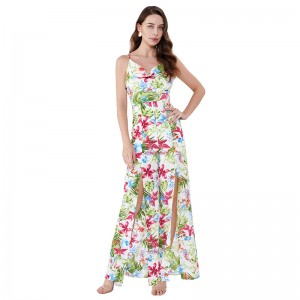 Samhraidh Scoilt Priontáil Floral Chustaim Píosa One Píosa Sín Vintage Jumpsuit